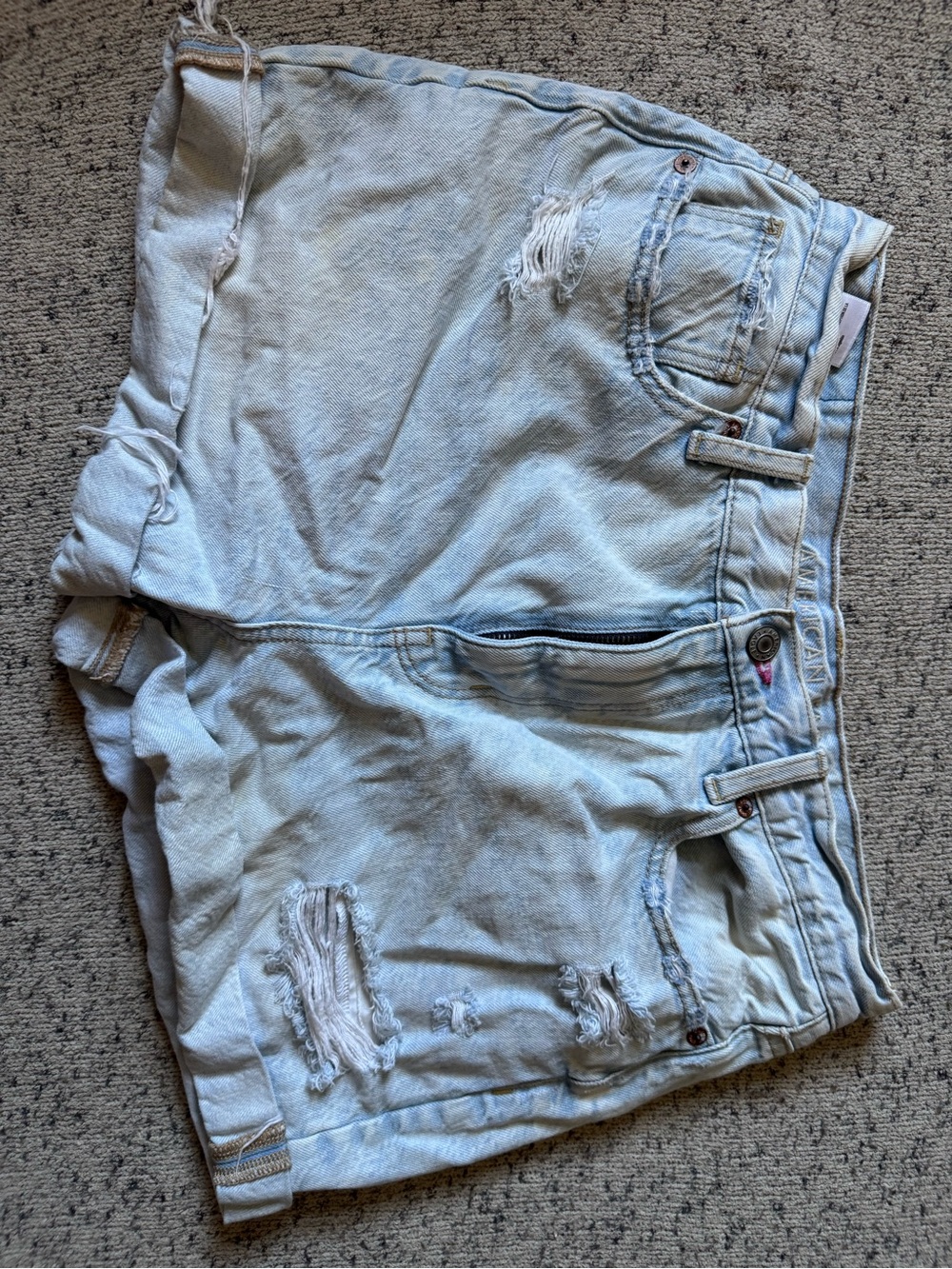 American Eagle Light Blue Distressed Denim Pride Jean Shorts